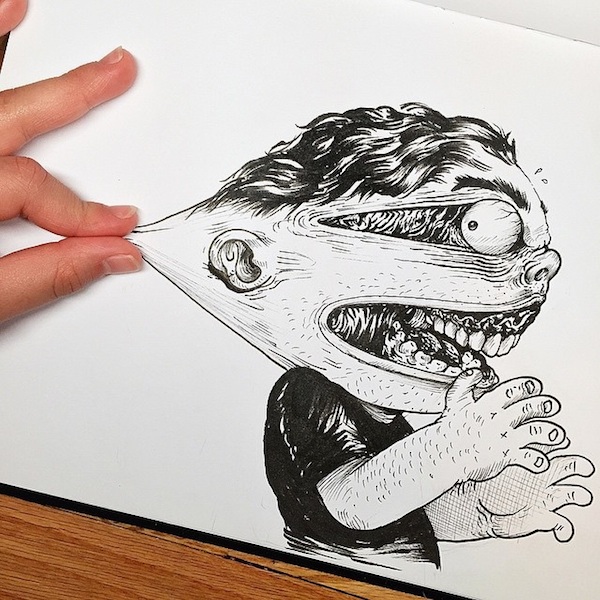 Illustrator_Alex_Solis_Playfully_Tortures_Cartoon_Character_With_His_Fingers_2015_02
