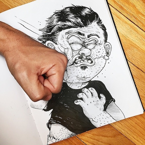 Illustrator_Alex_Solis_Playfully_Tortures_Cartoon_Character_With_His_Fingers_2015_05