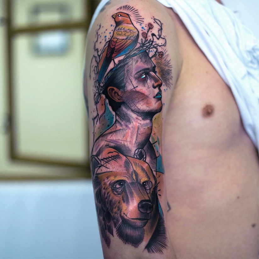 Great_Vibrant_Surreal_Portraits_and_Animals_by_German_Tattoo_Artist_Elschwino_2016_10