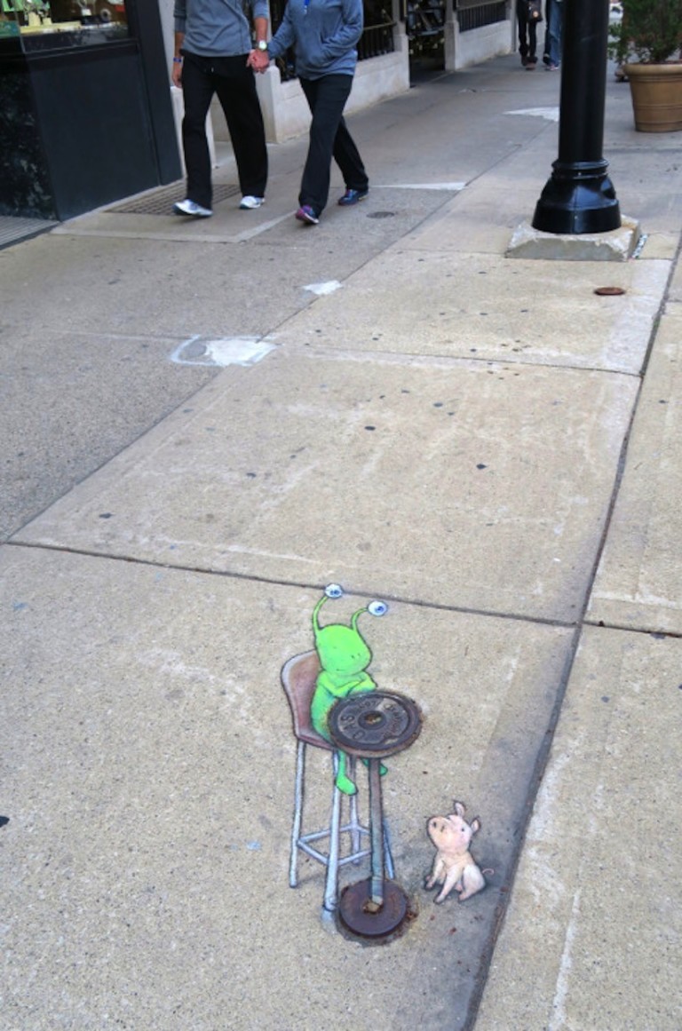 Quirky Chalk and Charcoal Street Art by Illustrator David Zinn