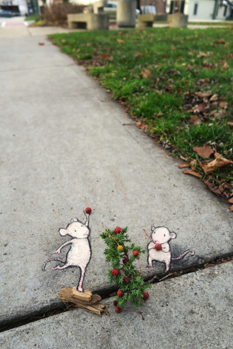 Quirky Chalk and Charcoal Street Art by Illustrator David Zinn